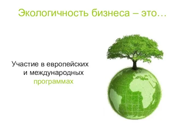 Экологичность бизнеса – это… Участие в европейских и международных программах