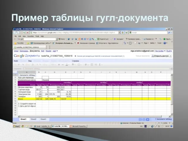 Пример таблицы гугл-документа