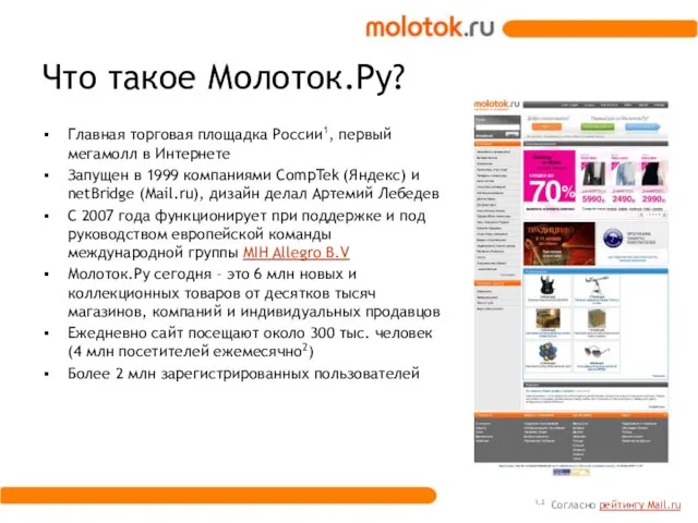 Что такое Молоток.Ру? Главная торговая площадка России1, первый мегамолл в Интернете Запущен