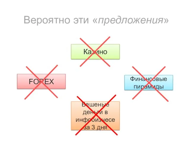 Вероятно эти «предложения» FOREX Казино Финансовые пирамиды Бешеные деньги в инфобизнесе за 3 дня