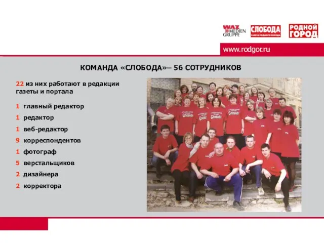 www.rodgor.ru КОМАНДА «СЛОБОДА»– 56 СОТРУДНИКОВ 22 из них работают в редакции газеты
