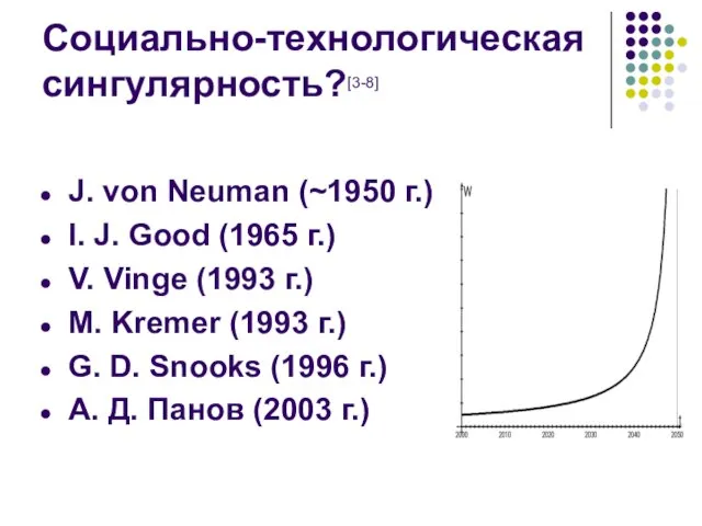 Социально-технологическая сингулярность?[3-8] J. von Neuman (~1950 г.) I. J. Good (1965 г.)