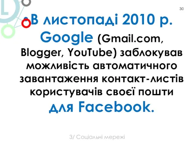 В листопаді 2010 р. Google (Gmail.com, Blogger, YouTube) заблокував можливість автоматичного завантаження