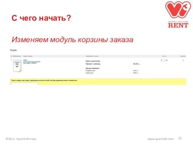 С чего начать? Изменяем модуль корзины заказа ©2011. QuartSoft Corp. www.quartsoft.com