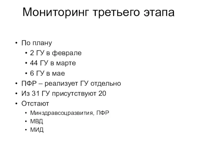 Мониторинг третьего этапа По плану 2 ГУ в феврале 44 ГУ в