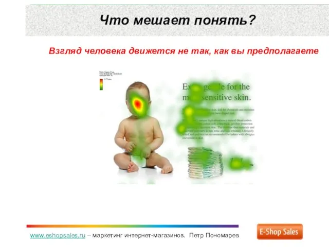 www.eshopsales.ru – маркетинг интернет-магазинов. Петр Пономарев Что мешает понять? Взгляд человека движется