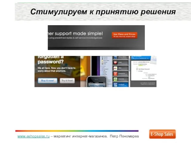 www.eshopsales.ru – маркетинг интернет-магазинов. Петр Пономарев Стимулируем к принятию решения