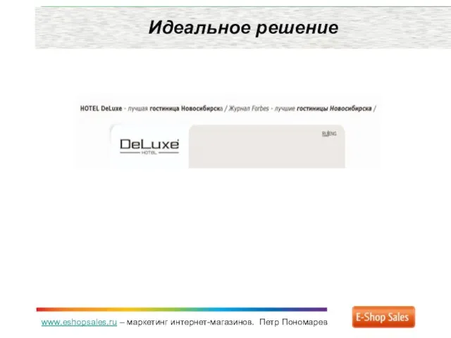 www.eshopsales.ru – маркетинг интернет-магазинов. Петр Пономарев Идеальное решение