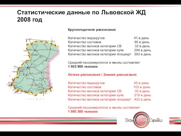 Статистические данные по Львовской ЖД 2008 год Круглогодичное расписание Количество маршрутов 41