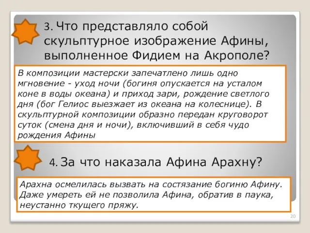 3. Что представляло собой скульптурное изображение Афины, выполненное Фидием на Акрополе? 4.