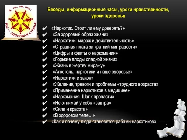 Беседы, информационные часы, уроки нравственности, уроки здоровья «Наркотик. Стоит ли ему доверять?»