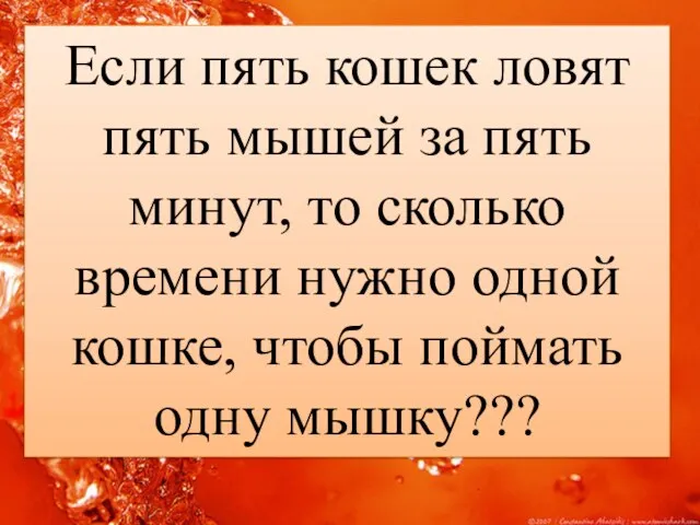 Если пять кошек ловят пять мышей за пять минут, то сколько времени