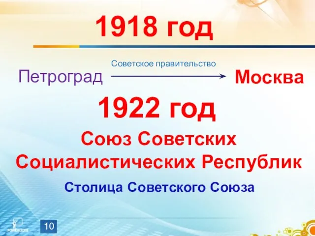 1918 год Петроград Москва Советское правительство Столица Советского Союза 1922 год Союз Советских Социалистических Республик