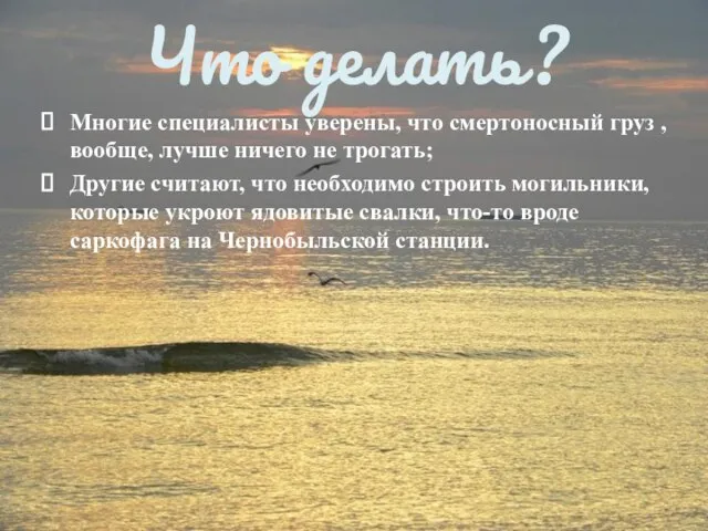 Что делать? Многие специалисты уверены, что смертоносный груз , вообще, лучше ничего