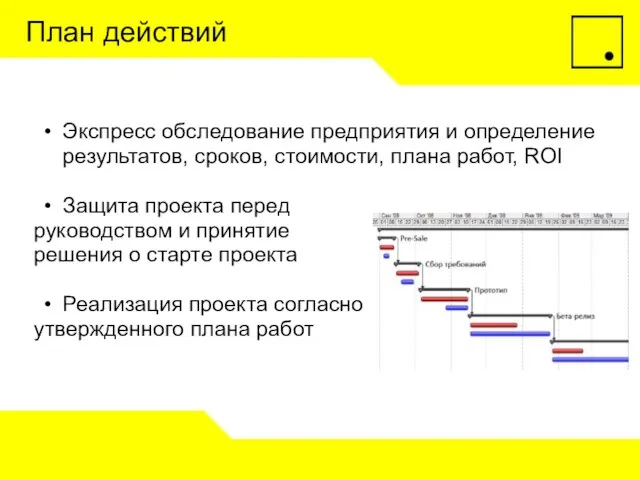 План действий Экспресс обследование предприятия и определение результатов, сроков, стоимости, плана работ,