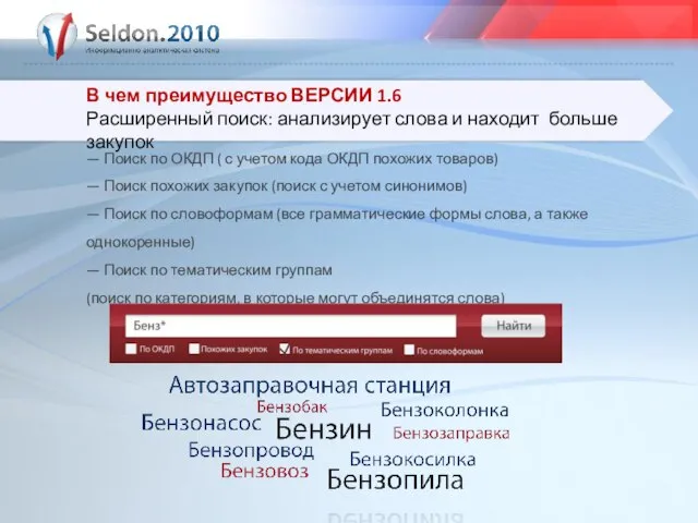 В чем преимущество ВЕРСИИ 1.6 Расширенный поиск: анализирует слова и находит больше