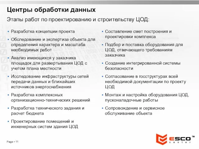 Page ▪ Центры обработки данных Этапы работ по проектированию и строительству ЦОД: