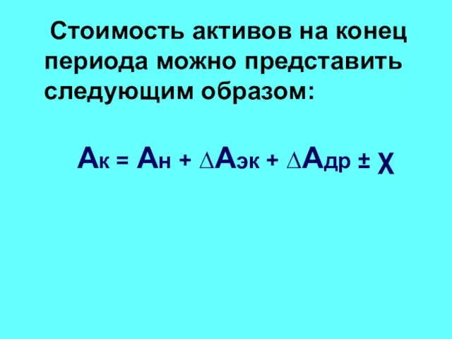 Стоимость активов на конец периода можно представить следующим образом: Ак = Ан