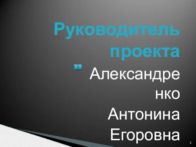 Руководитель проекта Александренко Антонина Егоровна