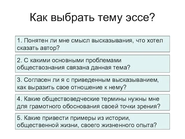 Как выбрать тему эссе? 2. С какими основными проблемами обществознания связана данная