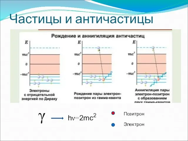 Частицы и античастицы γ hν=2mc2 Электрон Позитрон