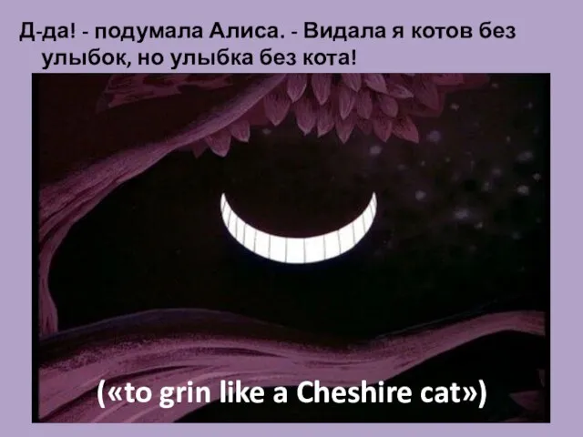 Д-да! - подумала Алиса. - Видала я котов без улыбок, но улыбка