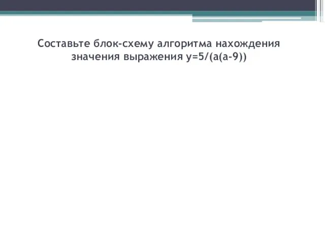 Составьте блок-схему алгоритма нахождения значения выражения y=5/(a(a-9))