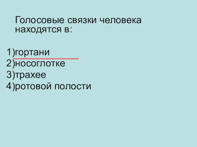 Голосовые связки человека находятся в: гортани носоглотке трахее ротовой полости