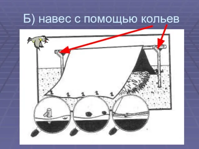 Б) навес с помощью кольев