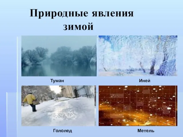 Природные явления зимой Туман Гололед Иней Метель