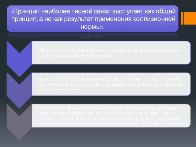 «Принцип наиболее тесной связи выступает как общий принцип, а не как результат применения коллизионной нормы».