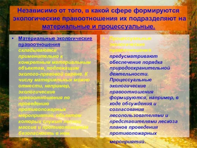 Независимо от того, в какой сфере формируются экологические правоотношения их подразделяют на