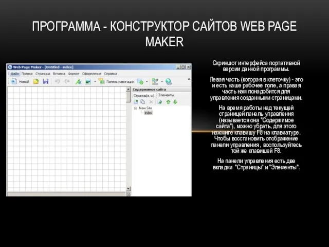 Скриншот интерфейса портативной версии данной программы. Левая часть (которая в клеточку) -