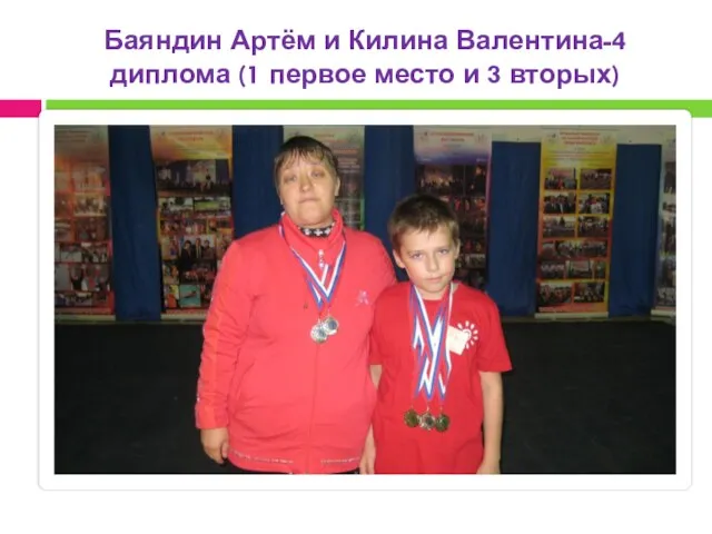 Баяндин Артём и Килина Валентина-4 диплома (1 первое место и 3 вторых)