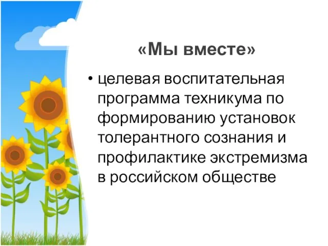 «Мы вместе» целевая воспитательная программа техникума по формированию установок толерантного сознания и