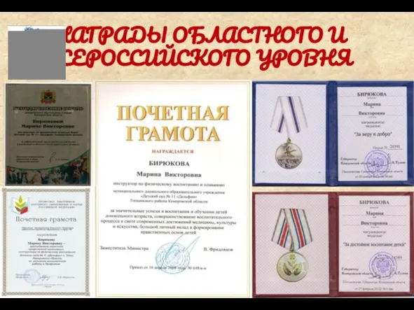 награды Областного и Всероссийского уровня