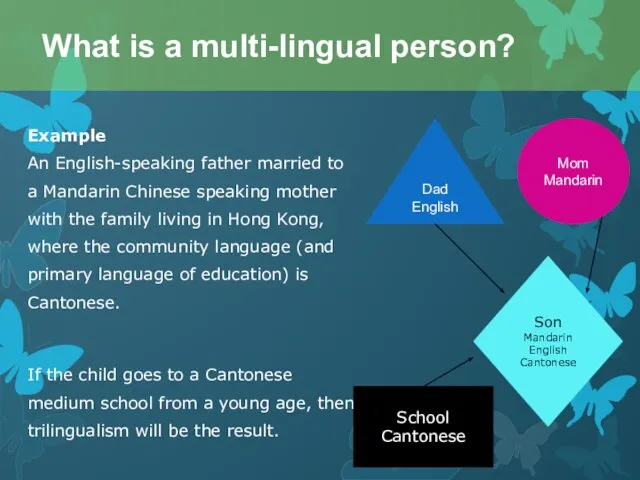 Example An English-speaking father married to a Mandarin Chinese speaking mother with