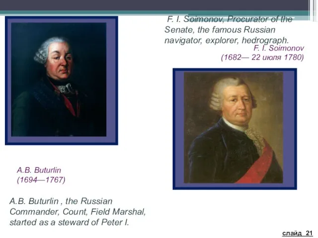 F. I. Soimonov (1682— 22 июля 1780) A.B. Buturlin (1694—1767) A.B. Buturlin