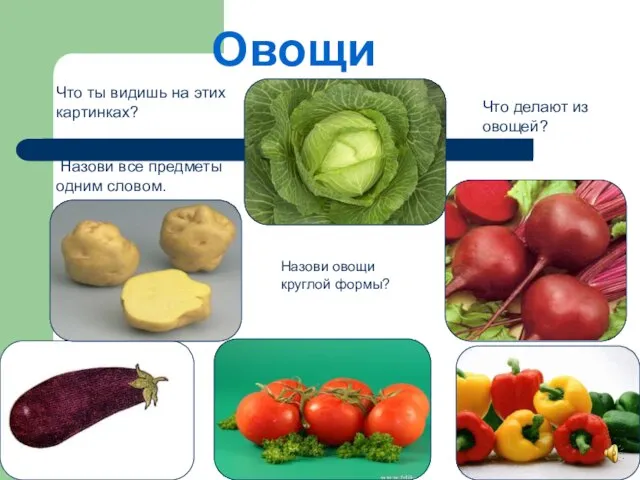 Овощи Что ты видишь на этих картинках? Назови все предметы одним словом.