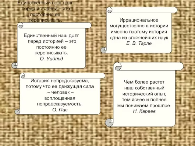 Единственный наш долг перед историей – это постоянно ее переписывать. О. Уайльд