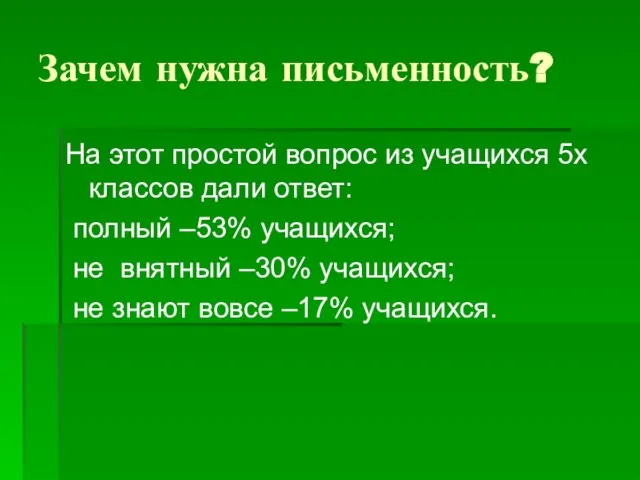 Зачем нужна письменность? На этот простой вопрос из учащихся 5х классов дали