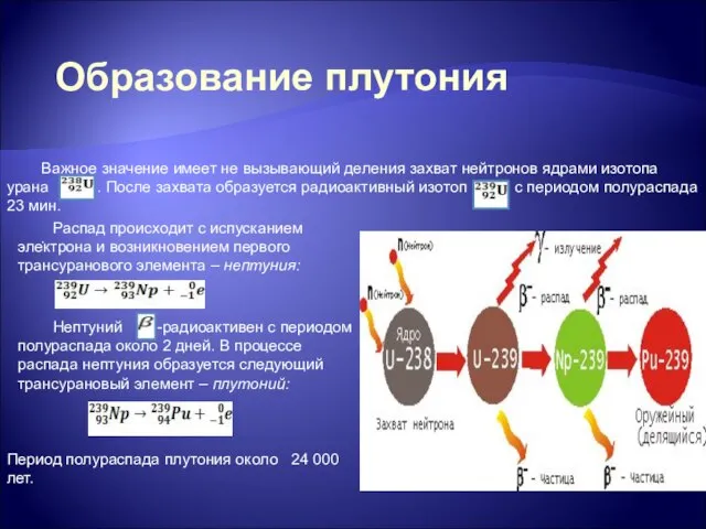 Образование плутония Важное значение имеет не вызывающий деления захват нейтронов ядрами изотопа