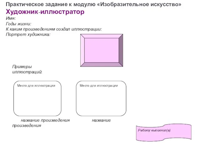 Работу выполнил(а) Практическое задание к модулю «Изобразительное искусство» Художник-иллюстратор Имя: Годы жизни: