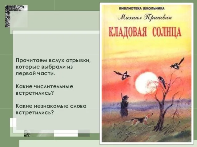 Прочитаем вслух отрывки, которые выбрали из первой части. Какие числительные встретились? Какие незнакомые слова встретились?