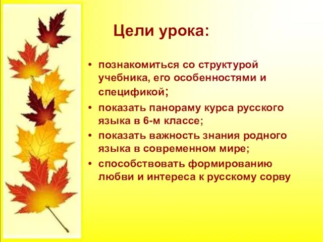 Цели урока: познакомиться со структурой учебника, его особенностями и спецификой; показать панораму