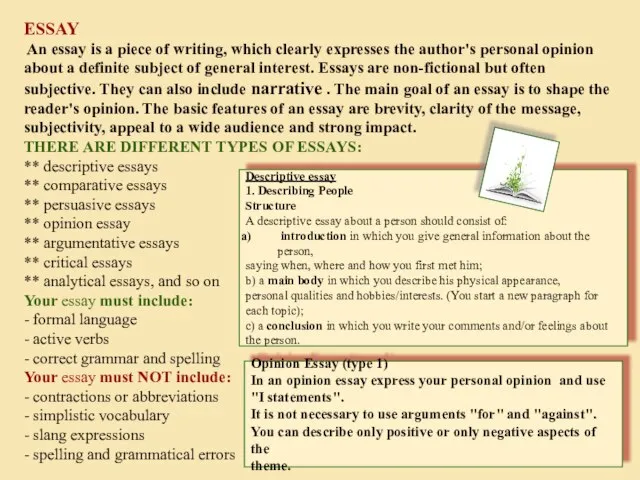 ESSAY An essay is a piece of writing, which clearly expresses the