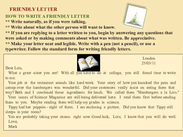 FRIENDLY LETTER HOW TO WRITE A FRIENDLY LETTER ** Write naturally, as