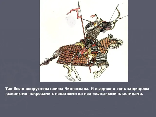Так были вооружены воины Чингисхана. И всадник и конь защищены кожаными покровами