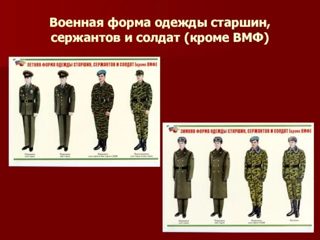 Военная форма одежды старшин, сержантов и солдат (кроме ВМФ)