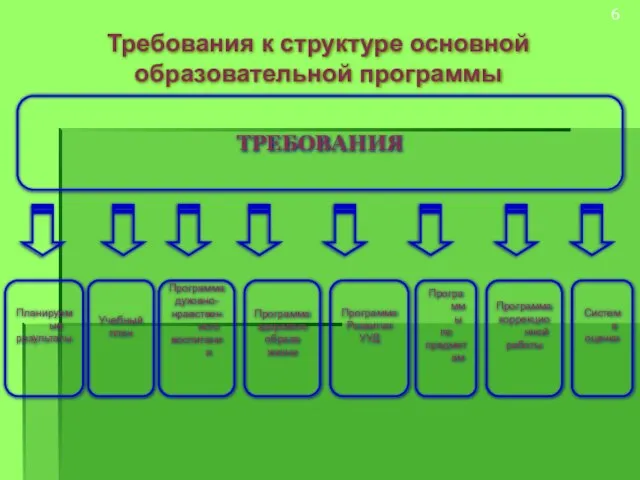 Требования к структуре основной образовательной программы ТРЕБОВАНИЯ Планируемые результаты Программа здорового образа